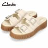 クラークス レディース サンダル 厚底 スライドサンダル 本革 ブラック ホワイト レザーサンダル Clarks Torhill Slide トーヒルスライド 26176430 26176428 