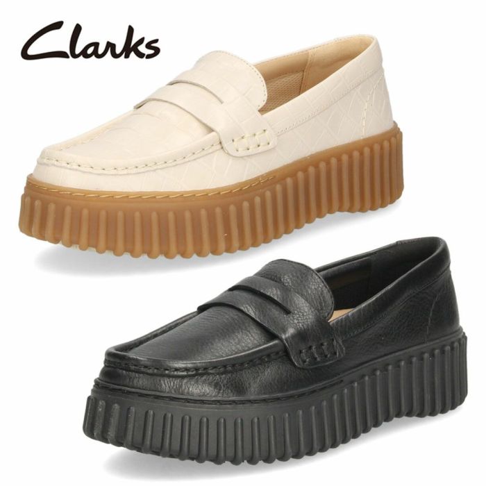 クラークス ローファー レディース 靴 厚底 レザーシューズ 軽量 本革 ブラック ホワイト Clarks Torhill Penny トーヒルペニー 26174870 26176357