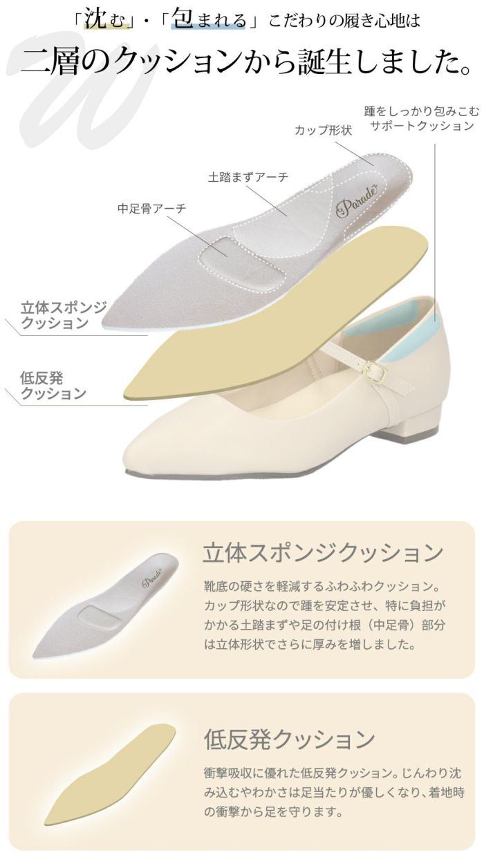 パンプス ローヒール ストラップ 痛くない シルバー 黒 ブラック 大きいサイズ 小さいサイズ レディース ポインテッド ヒール2cm Parade 23070