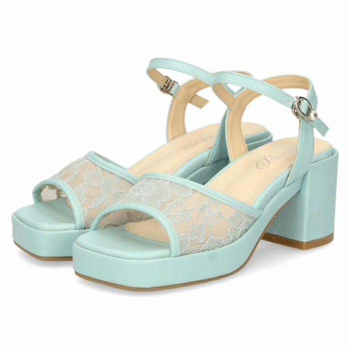 サンダル レディース アンクルストラップ レース 太ヒール 透け感 7センチ ヒール シースルー スクエアトゥ Parade 992804