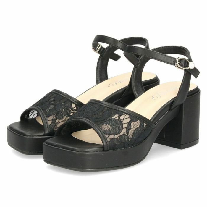 サンダル レディース アンクルストラップ レース 太ヒール 透け感 7センチ ヒール シースルー スクエアトゥ Parade 992804