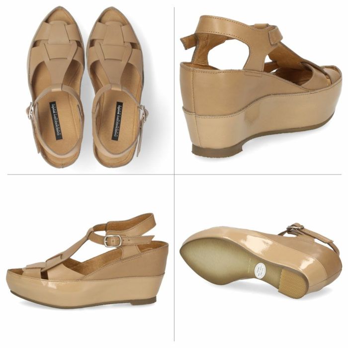 レディース サンダル 厚底 ストラップサンダル ラボキゴシ ワークス  靴 12781 ブラック ライトベージュ レザー 本革 日本製 RABOKIGOSHI works