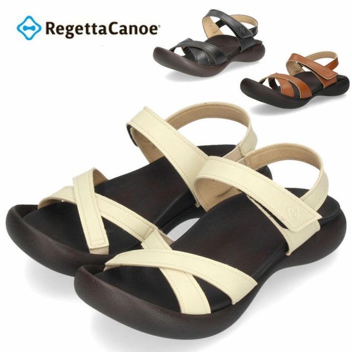 リゲッタカヌー レディース サンダル ぺたんこ 歩きやすい バックストラップ CJFD-5326 ブラック アイボリー 黒 ローヒール 幅広 履きやすい 靴 日本製
