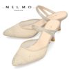 メルモ パンプス MELMO レディース 7967 靴 チュールミュールパンプス ポインテッドトゥ パーティーパンプス ミュール サンダル 透け感