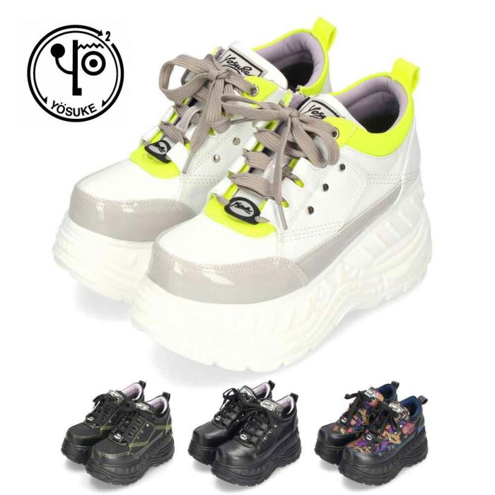 厚底スニーカー レディース ブラック ホワイト レースアップ シューズ ヨースケ YOSUKE 靴 カジュアル 4460010 黒 白 ダッドスニーカー