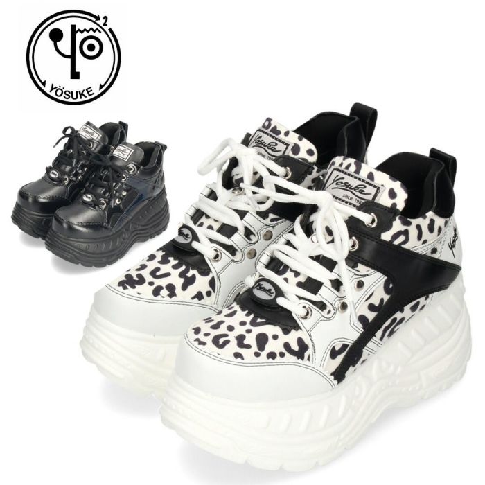 厚底スニーカー レディース ブラック ホワイト レースアップ シューズ ヨースケ YOSUKE 靴 カジュアル 4460030 黒 白 ダッドスニーカー