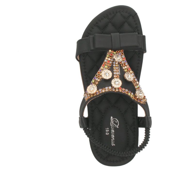 キッズ サンダル 女の子 おしゃれ 靴 かかとあり 子供 ジュニア 子ども キラキラ ビジュー リボン 黒 ブラック Lovevenus 17552