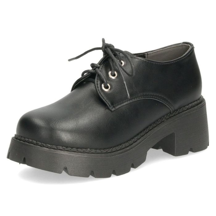 レースアップシューズ レディース 厚底 紐靴 タンクソール オックスフォード プラットフォーム 黒 エナメル 太ヒール 6cm マニッシュ 靴 ブラック Parade パレード 1126