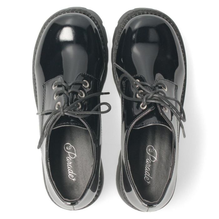 レースアップシューズ レディース 厚底 紐靴 タンクソール オックスフォード プラットフォーム 黒 エナメル 太ヒール 6cm マニッシュ 靴 ブラック Parade パレード 1126