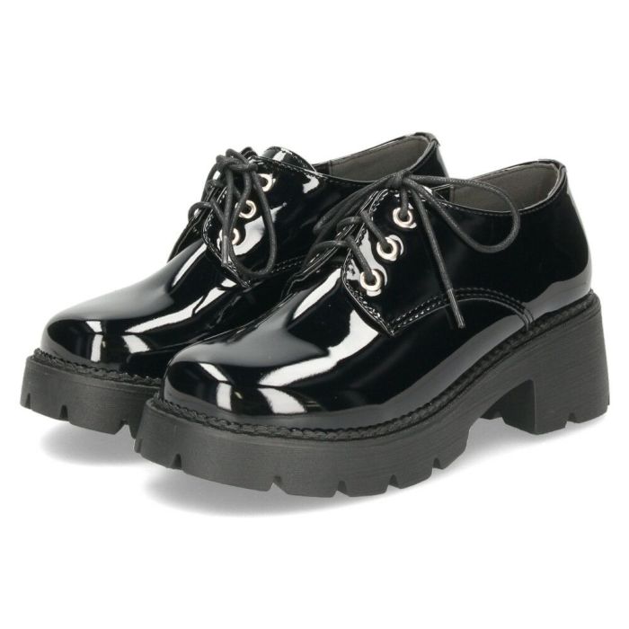 レースアップシューズ レディース 厚底 紐靴 タンクソール オックスフォード プラットフォーム 黒 エナメル 太ヒール 6cm マニッシュ 靴 ブラック Parade パレード 1126