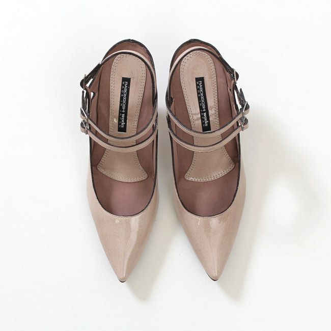 パンプス 黒 ラボキゴシ ワークス ストラップパンプス ヒール バックストラップ ブラック グレー ピンクベージュ エナメル 本革 レディース 靴 RABOKIGOSHI works 12687 