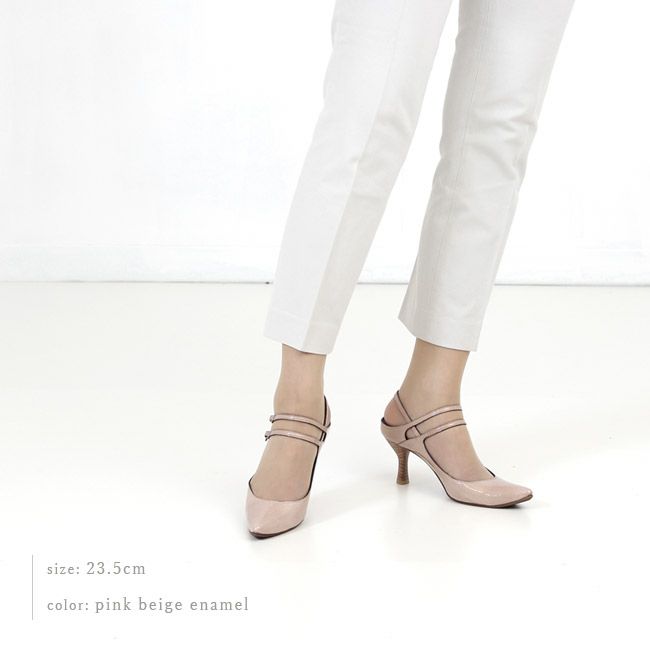 パンプス 黒 ラボキゴシ ワークス ストラップパンプス ヒール バックストラップ ブラック グレー ピンクベージュ エナメル 本革 レディース 靴 RABOKIGOSHI works 12687 