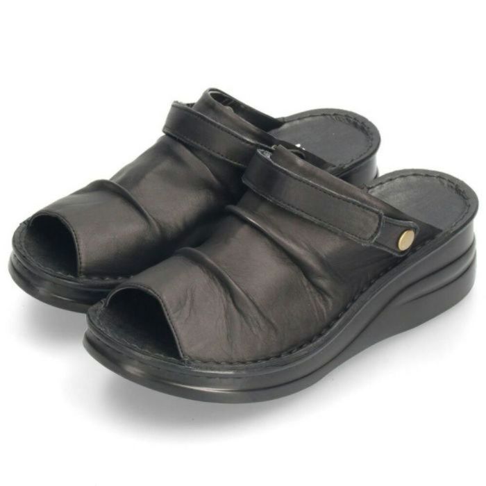 厚底サンダル レディース かかとあり ミュール 靴 NICO ニコ 4039 コンフォートシューズ バックベルト オープントゥ 黒 白 本革 日本製