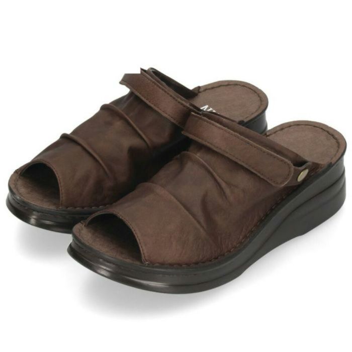 厚底サンダル レディース かかとあり ミュール 靴 NICO ニコ 4039 コンフォートシューズ バックベルト オープントゥ 黒 白 本革 日本製