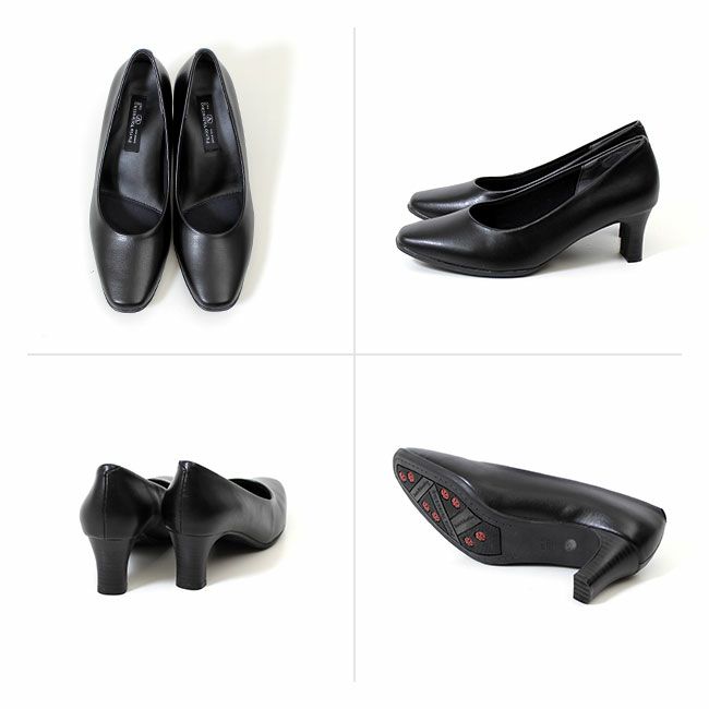 パンプス 黒 フォーマル ヒール 4E 幅広 ゆったり オフィス リクルート 就活 ブラック Furio Valentino フリオバレンチノ 6451 スクエアトゥ ビジネスパンプス ワイズ 外反母趾 靴 レディース