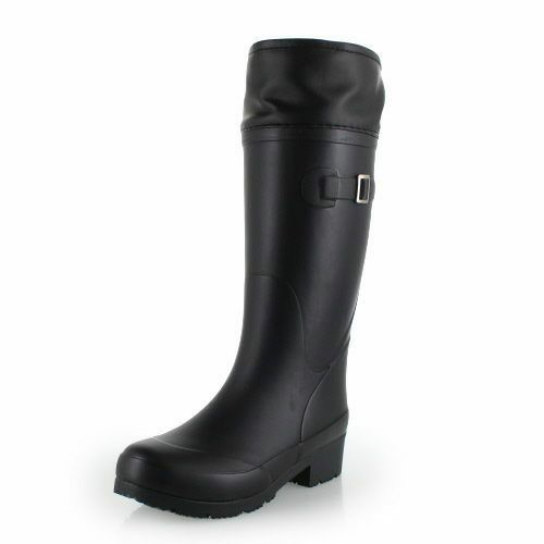 長靴 キッズ ジュニア レディース 無地 ラバーブーツ WILD TREE ワイルドツリー AK156-BLK レインブーツ ジョッキー風 防寒 子供 レディース 黒 ロング ブーツ 雨の日
