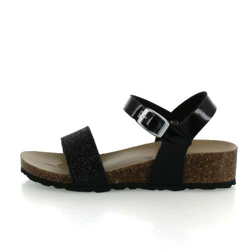 サンダル キッズ 女の子 キラキラ ヒール ジュニア 子供 Parade 1812 ラメ ウェッジソール  カジュアル フットベッド ブラック シルバー