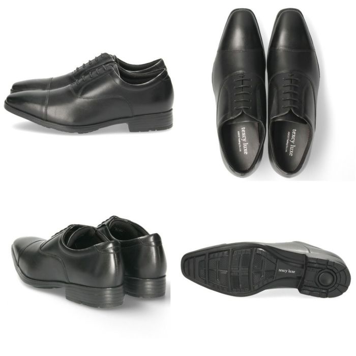 texcy luxe テクシーリュクス ビジネスシューズ 7010 メンズ 本革 革靴 幅広 甲高 3E 4E 黒 ストレートチップ プレーントゥ スリッポン フレキシブルドレス