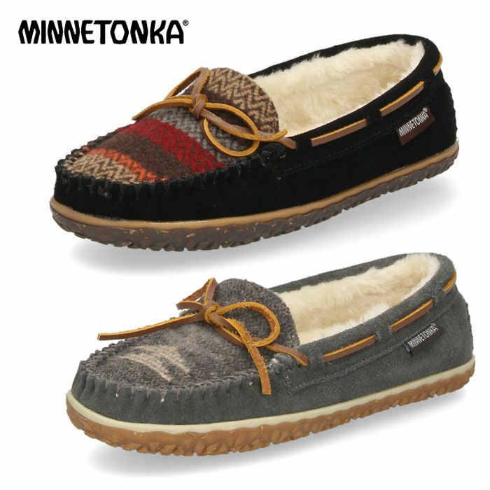 ミネトンカ モカシン レディース 靴 ボア スリッポン ブラック マルチ グレー 柄 MINNETONKA TILIA ティリア 40155 40157