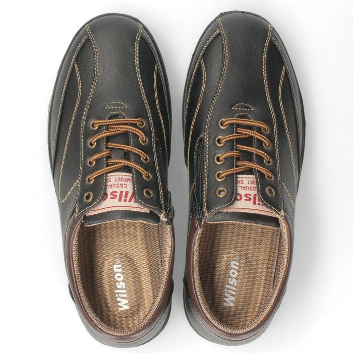 ウイルソン メンズ コンフォート ウォーキング スニーカー 1707 軽量 幅広 3E サイドジップ キャメル ブラック カジュアル 紳士靴 Wilson
