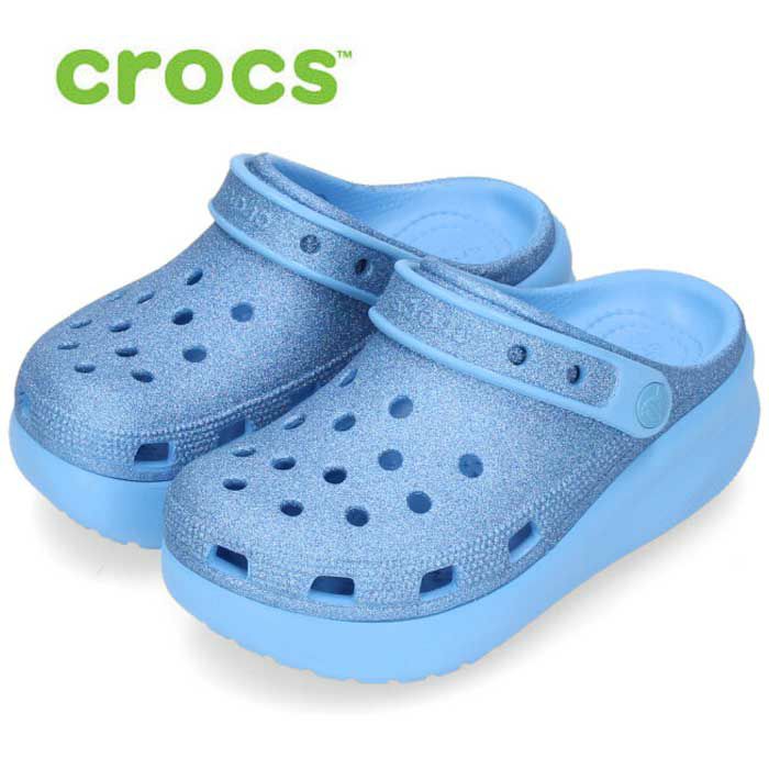 クロックス サンダル 厚底 キッズ crocs キラキラ グリッター キューティ クロッグ 207834-4TB オキシゲン classic crocs glitter cutie clog ブルー