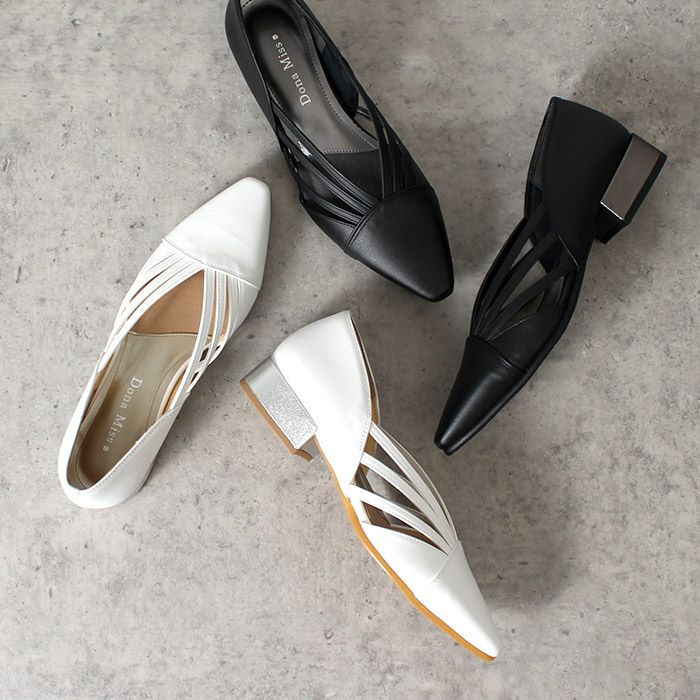 パンプス おしゃれ ドナミス ローヒール 3E ワイズ 幅広 黒 ブラック ホワイト 日本製 本革 アーモンドトゥ コンフォート Dona Miss 9002