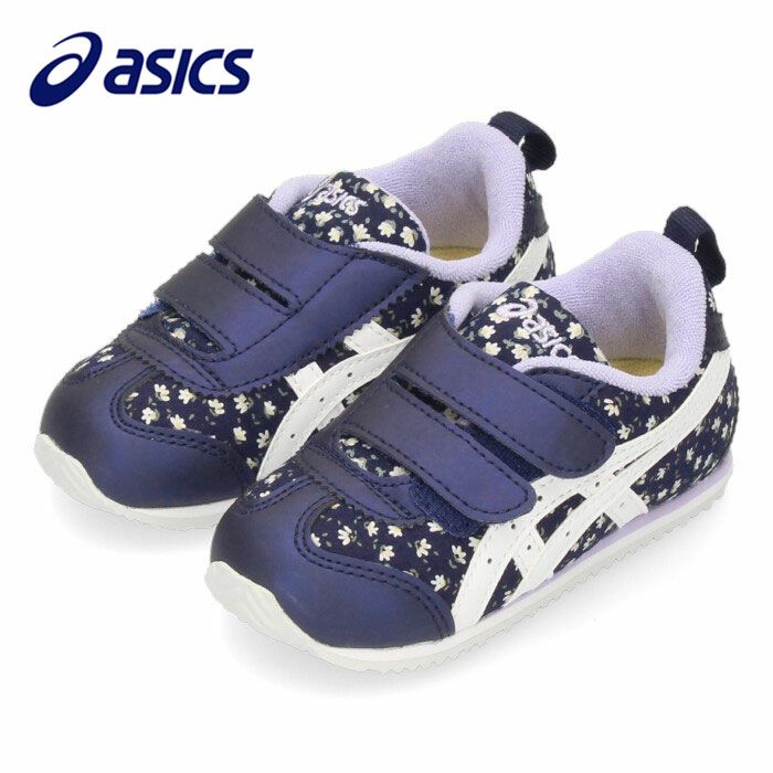 アシックス asics スクスク SUKU2 キッズ ベビー シューズ メティッドナロー BABY CT 通園 1144A201 401 抗菌消臭 花柄 ネイビー ホワイト 面ファスナー