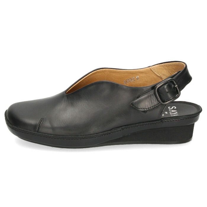 SAYA サヤ サンダル レディース ストラップ 50985 スクエアトゥ ヒール ウエッジヒール 黒 本革 日本製 カジュアルシューズ Vカット ラボキゴシ