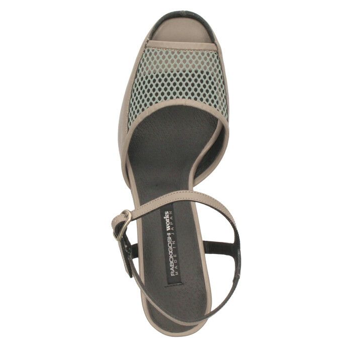 サンダル レディース ヒール メッシュ オープントゥ アンクルストラップ 本革 日本製 ラボキゴシ ワークス RABOKIGOSHI works 12587