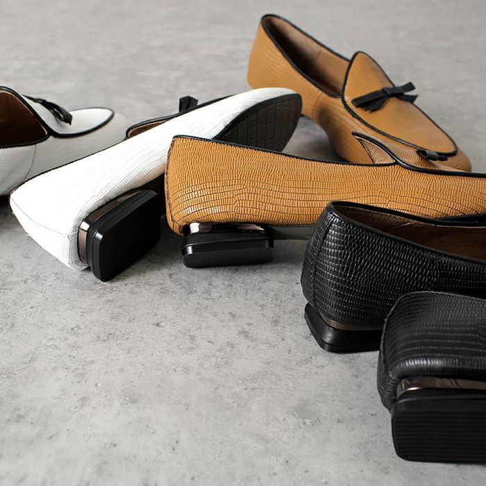 SAYA サヤ レディース ローファー リボン ローヒール フラットシューズ 50982 リザード型押し 本革 日本製 ラボキゴシ