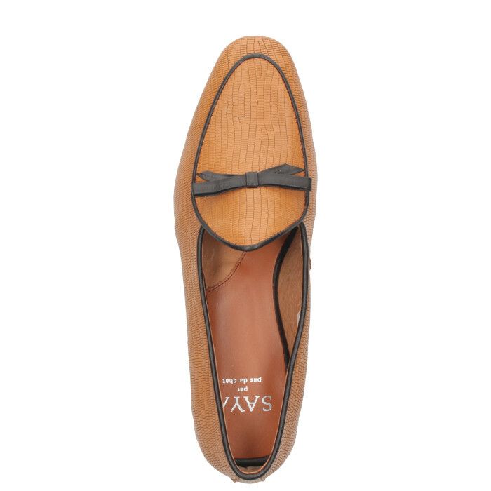 SAYA サヤ レディース ローファー リボン ローヒール フラットシューズ 50982 リザード型押し 本革 日本製 ラボキゴシ