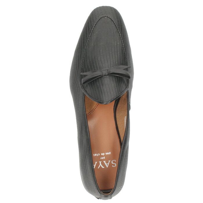 SAYA サヤ レディース ローファー リボン ローヒール フラットシューズ 50982 リザード型押し 本革 日本製 ラボキゴシ