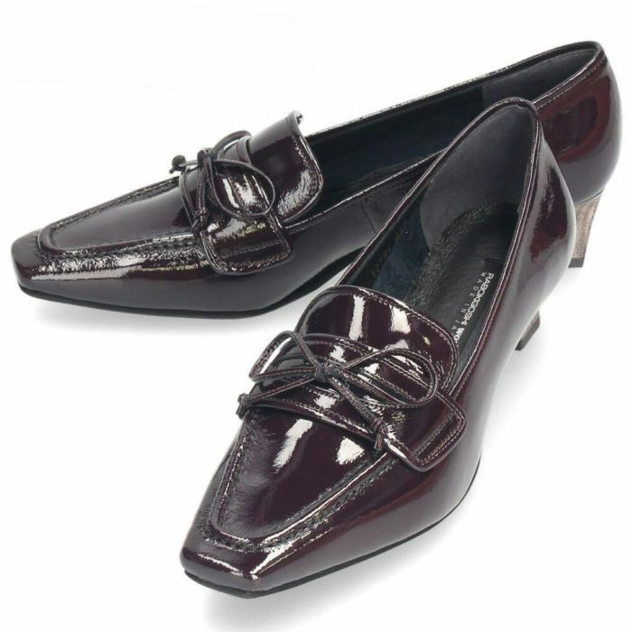 レディース ローファー パンプス ラボキゴシ ワークス 靴 12784 ブラック 黒 ダークパープル 4cm ヒール レザー 本革 日本製 RABOKIGOSHI works