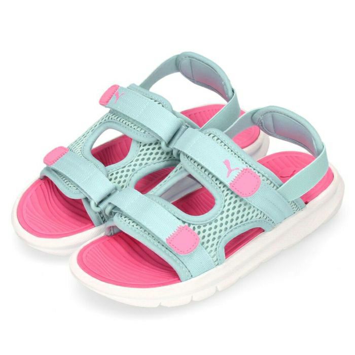 PUMA キッズ プーマ エボルブ サンダル 389147 01 ブラック 09 ターコイズ スポーツサンダル 男の子 女の子 メッシュ 通気性 軽量 ベルクロ ストラップ 黒 水色
