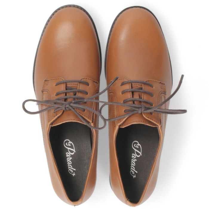 レースアップシューズ レディース 靴 本革 レザー カジュアルパンプス オックスフォード サイドゴア 3E 防滑 4cmヒール 9150 parade