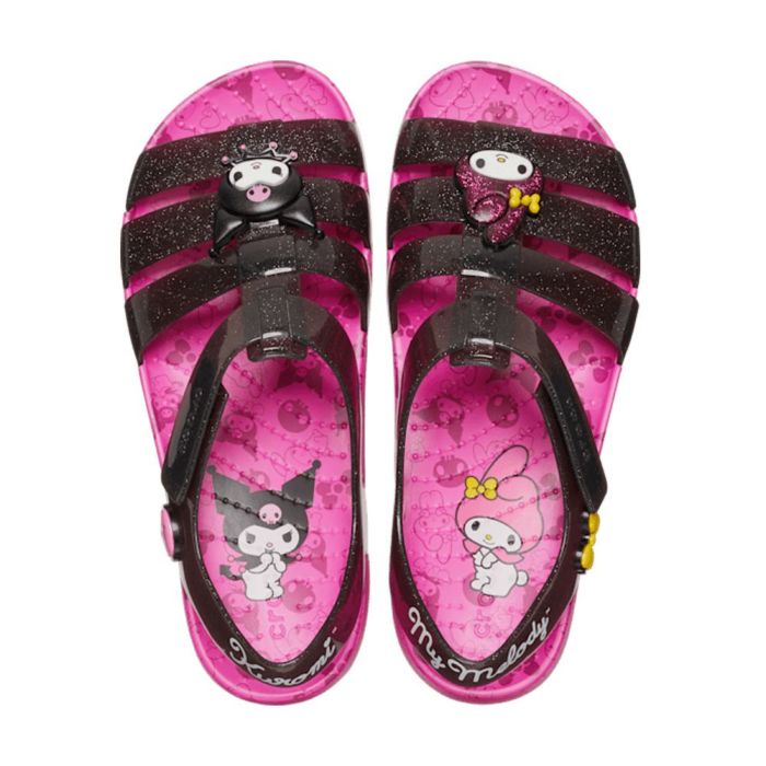 マイメロディ サンダル クロックス 女の子 crocs キッズ ハローキティ アンド フレンズ マイメロディ アンド クロミ 210114 ブラック 黒 マルチ 軽量 バックストラップ 子供靴