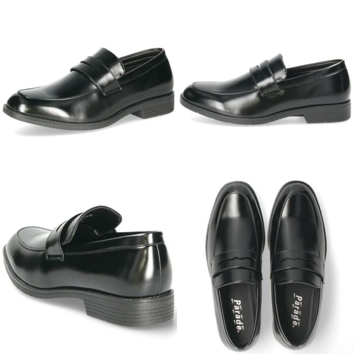 ビジネスシューズ 防水 幅広 5E EEEEE ゆったり 黒 メンズ 紳士 仕事 通勤 リクルート プレーントゥ ローファー Uチップ 合皮 Parade 4101 4102 4103 4104