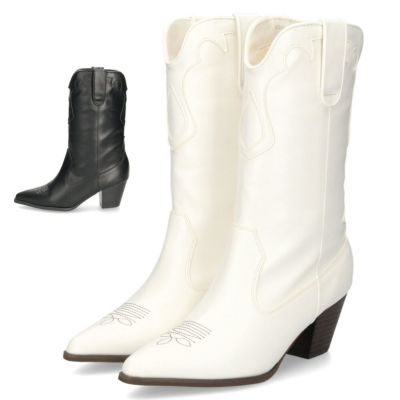 レディース ブーツ ロング ウエスタンブーツ ホワイト 黒 ブラック