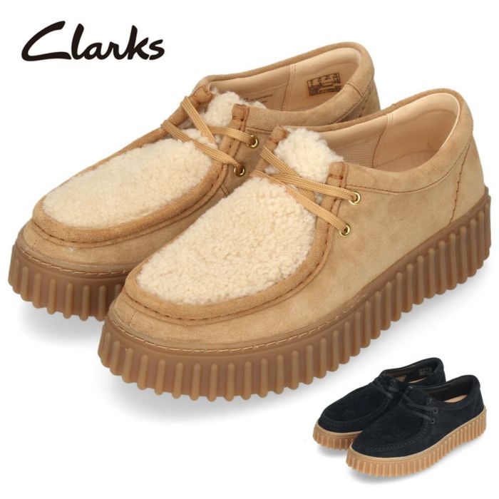 クラークス レディース 厚底 モカシン レースアップ  シアリング レザー スエード トーヒルビー ブラック 黒 サンド Clarks Torhill Bee 26179110 26179114