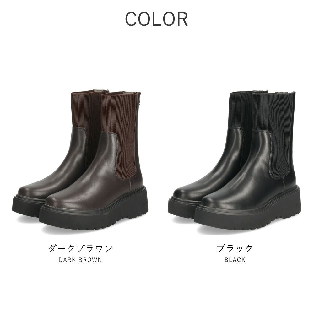 ブーツ レディース 厚底 ショートブーツ 伸びる 歩きやすい ファスナー付き サイドゴアブーツ かわいい マニッシュ 黒 92906 Parade