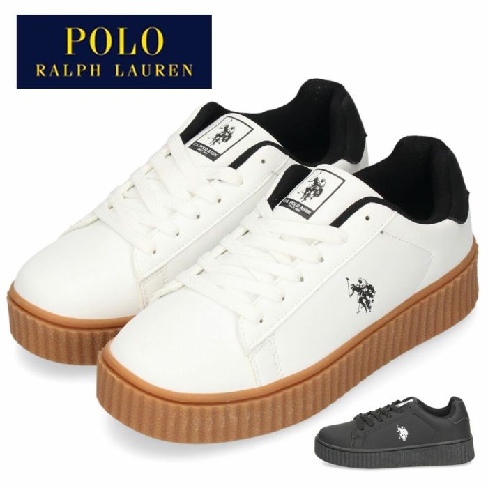 ポロ ラルフ ローレン レディース 厚底 スニーカー POLO RALPH LAUREN 2PL00811 BK WH ブラック ホワイト きれいめ おしゃれ カジュアル シンプル 紐靴