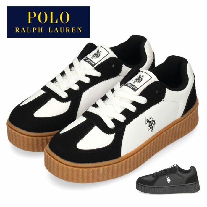 ポロ ラルフ ローレン レディース 厚底 スニーカー POLO RALPH LAUREN 2PL00813 BK WH ブラック ホワイト きれいめ おしゃれ カジュアル シンプル 紐靴