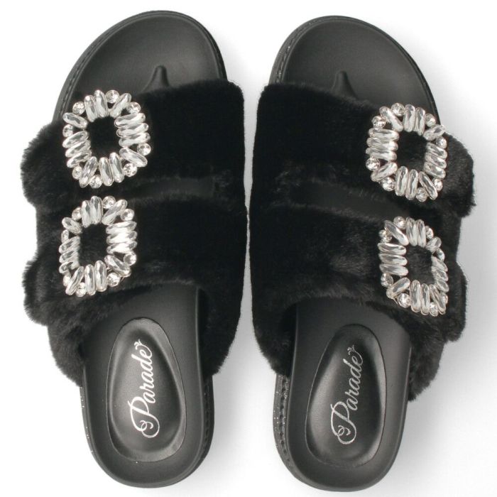冬サンダル レディース 靴 厚底 ビジュー ファー素材 92803 Parade パレード ふわふわ かわいい 秋 