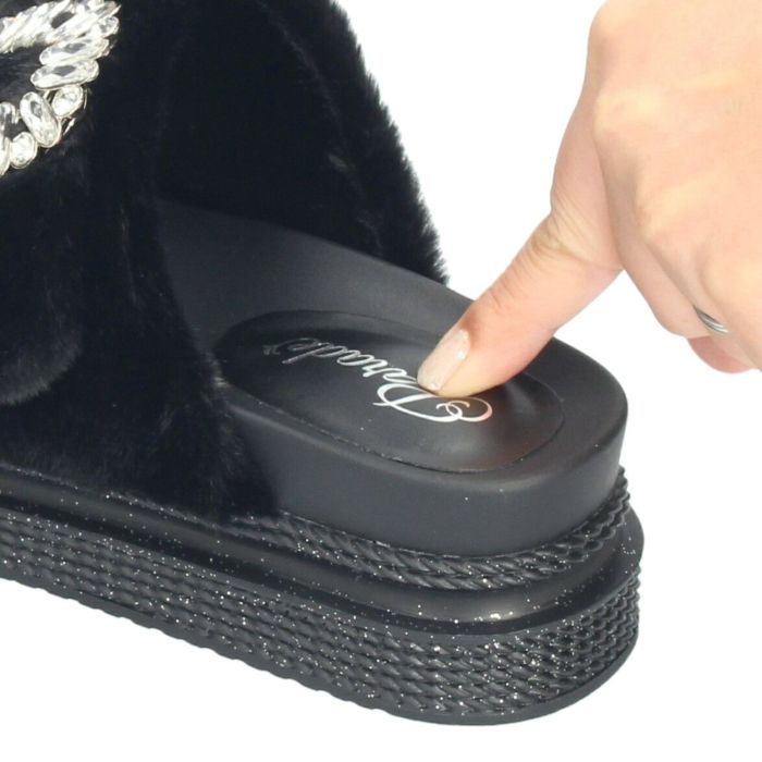 冬サンダル レディース 靴 厚底 ビジュー ファー素材 92803 Parade パレード ふわふわ かわいい 秋 