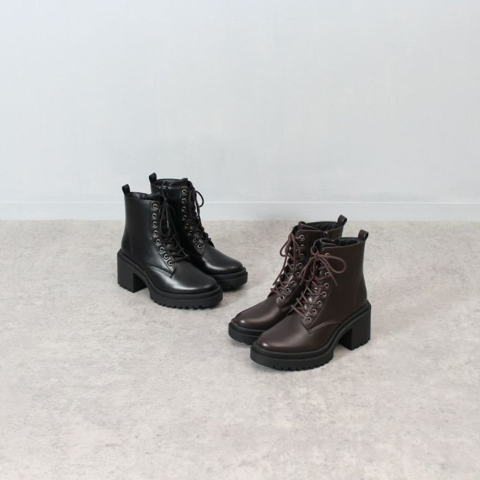 ブーツ レディース ショート 厚底 歩きやすい ボリュームソール レースアップ 内側ファスナー カジュアル クッション性 ブラック ダークブラウン パレード 4323 Parade