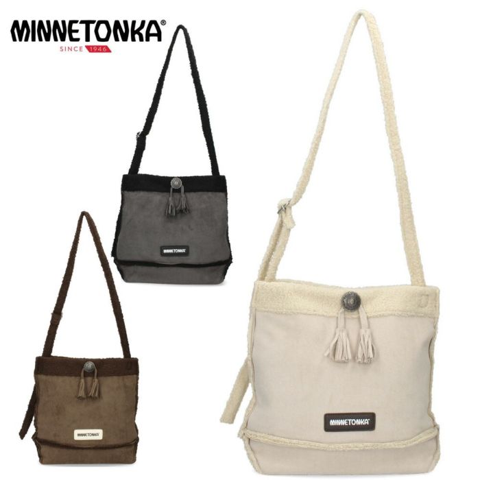ミネトンカ ショルダーバッグ レディース バッグ おしゃれ 肩掛け スエード ボア 806773 ブラウン ブラック アイボリー 茶色 白 デイリーユース かばん MINNETONKA