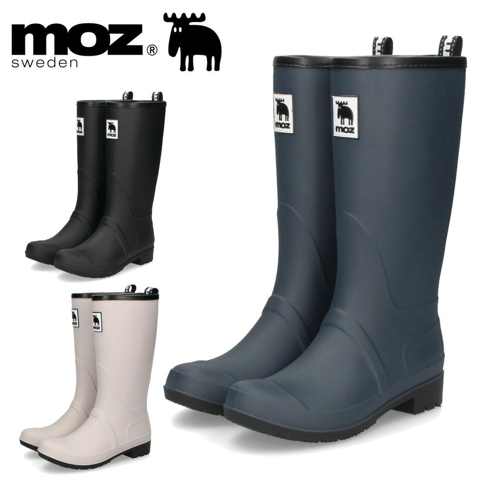 モズ レインブーツ 長靴 レディース 雪 防水ブーツ ロング MOZ 8035 黒 ネイビー アイボリー スノーブーツ 防寒 あったかい