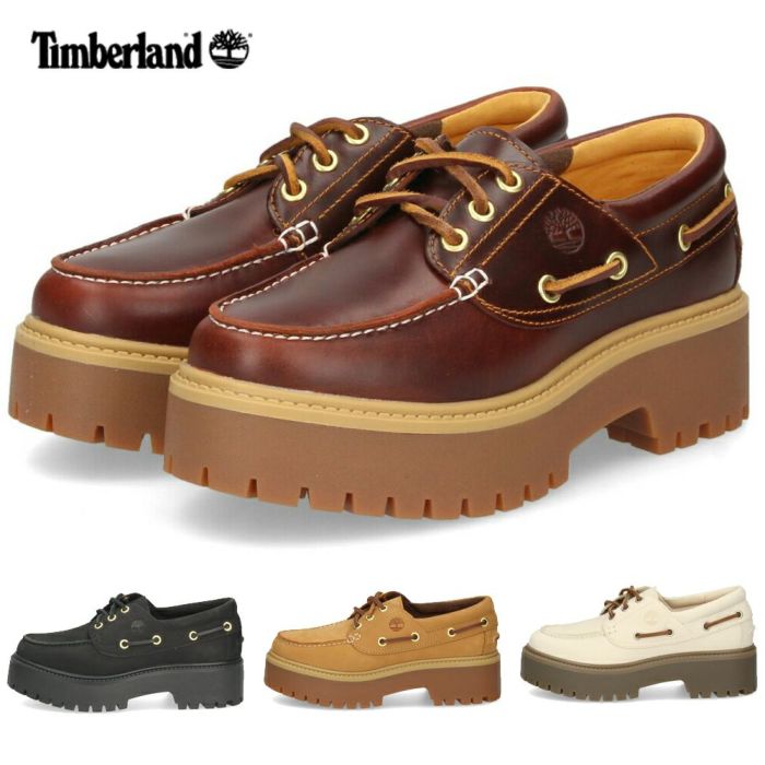 Timberland ティンバーランド レディース 厚底 モカシン 本革 レザー ストーン ストリート ボート シューズ 0A6AVE 0A2QDM ブラック 黒 ルートビア 靴
