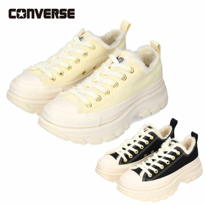 コンバース スニーカー  レディース 厚底 もこもこ ふわふわ TREKWAVE BOA 31313180 31313181 ローカット CONVERSE 黒 クリーム