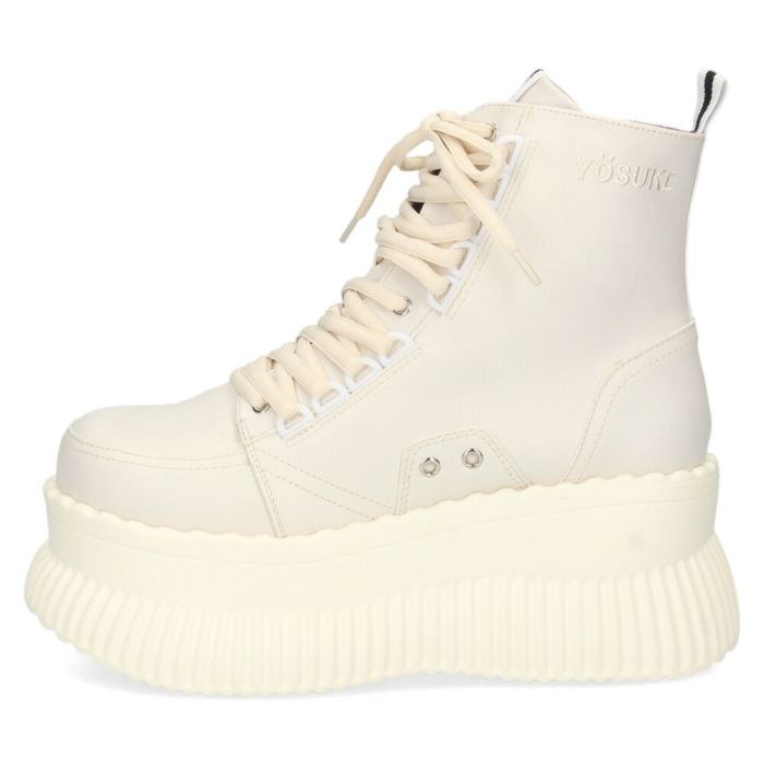 ブーツ レディース 厚底 靴 ヨースケ YOSUKE 4460084 ショートブーツ レースアップ 黒 チャンキーソール ブラック アイボリー イエロー 3E ゆったり 幅広 